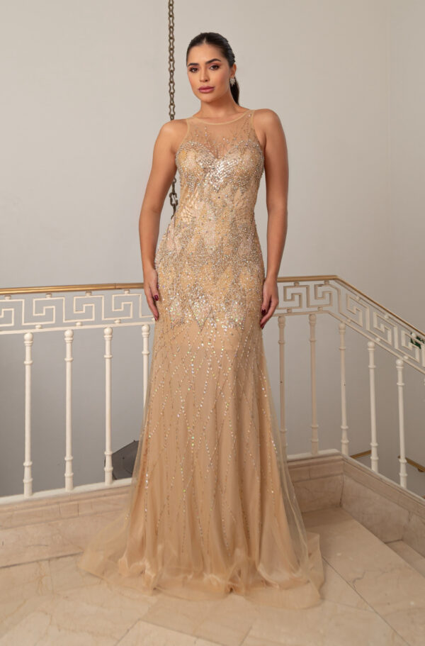 1091 - Vestido Addison bordado importado bicici - 36 38 40 42 - Dourado - Image 3