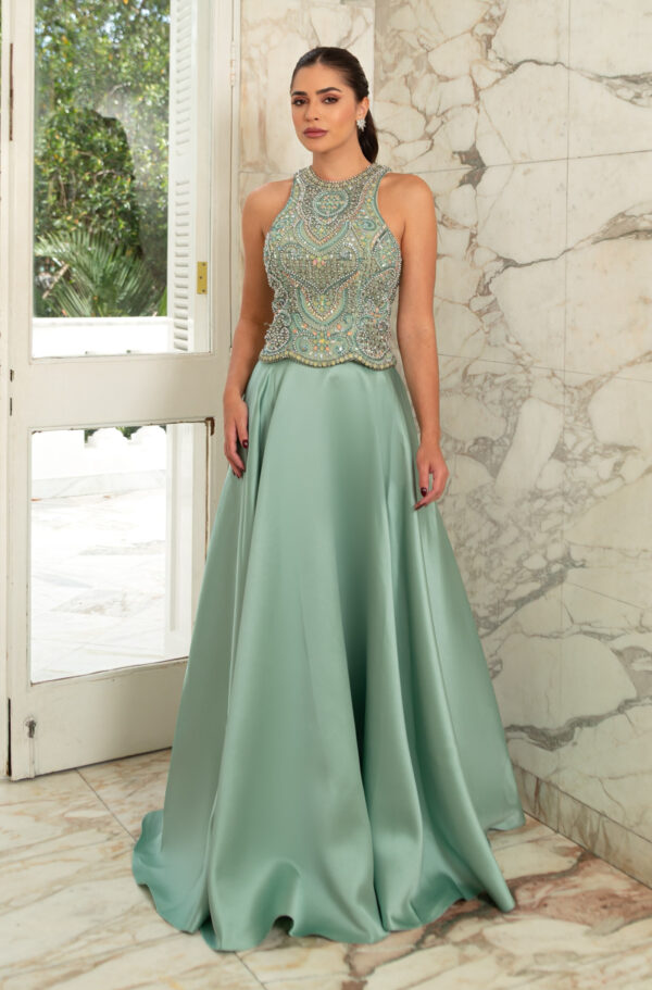 5826 - Vestido Quinn Importado busto bordado e saia zibeline - 38 40 42 44 - Tiffany