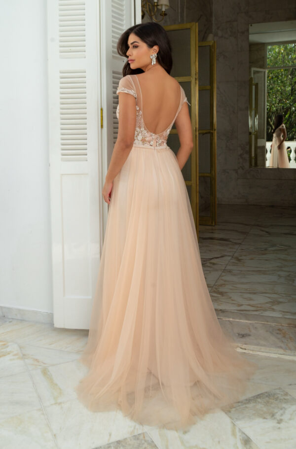 1314 - Vestido Sadie Importado busto flores bordado e saia detalhe de tule - 38 40 42 44 46 - Nude - Image 5