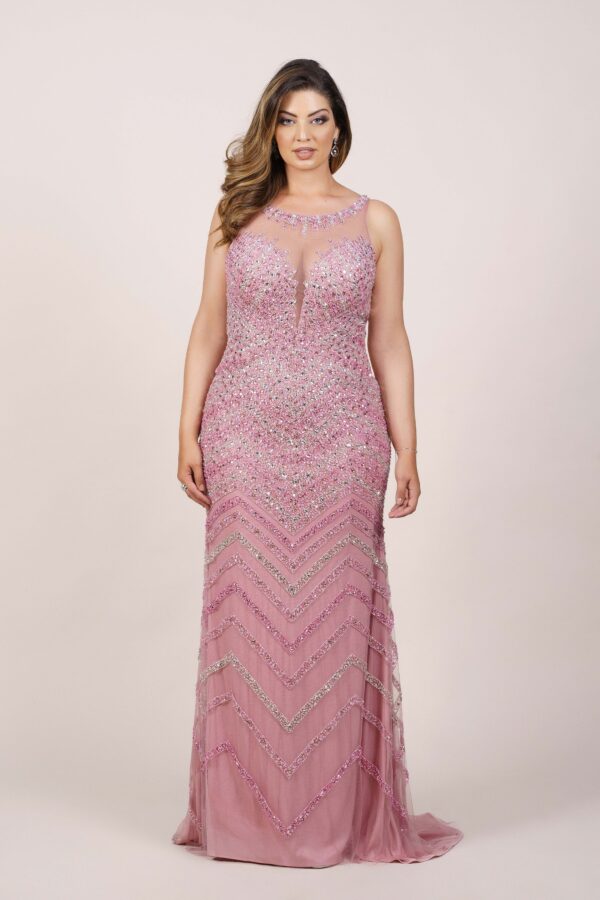 1352 - Vestido Jade Importado bordado saia sereia - 40 42 44 46 - Rosa