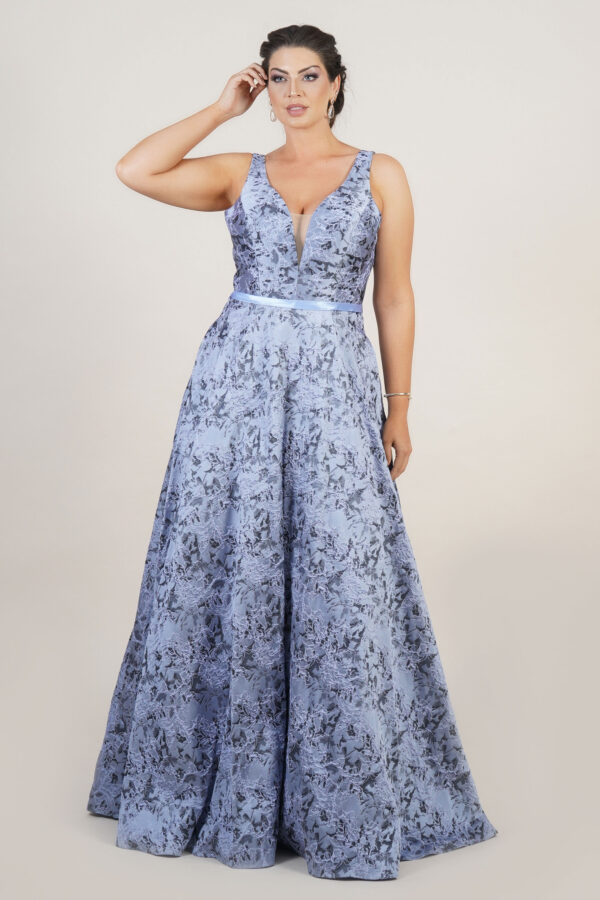 1452 - Vestido Lea importado jacquard regata e saia rodada - 40 42 44 46 - Azul - Image 4