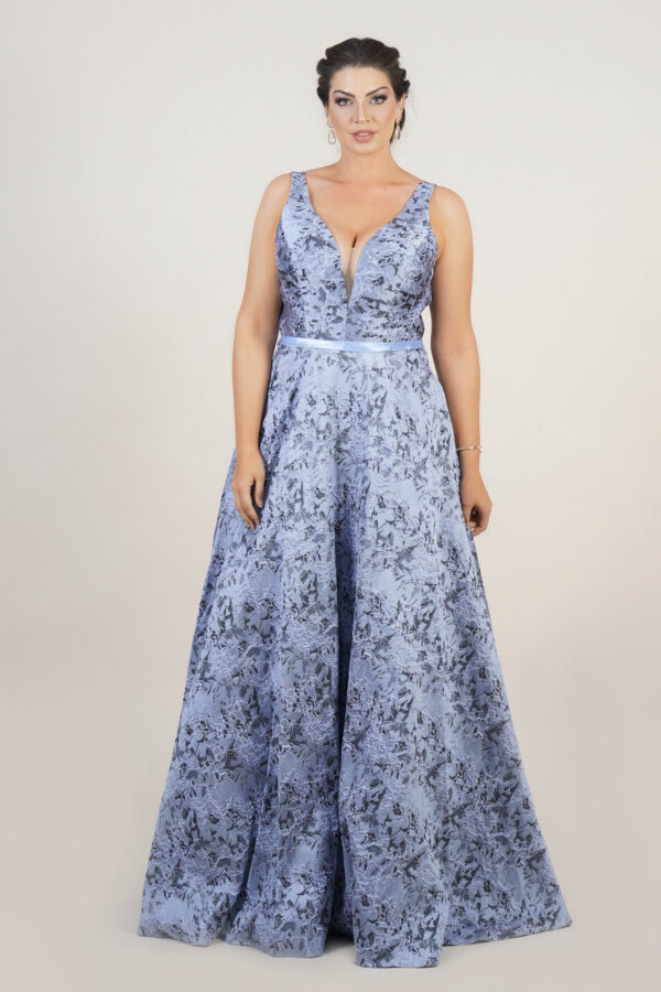 1452 - Vestido Lea importado jacquard regata e saia rodada - 40 42 44 46 - Azul