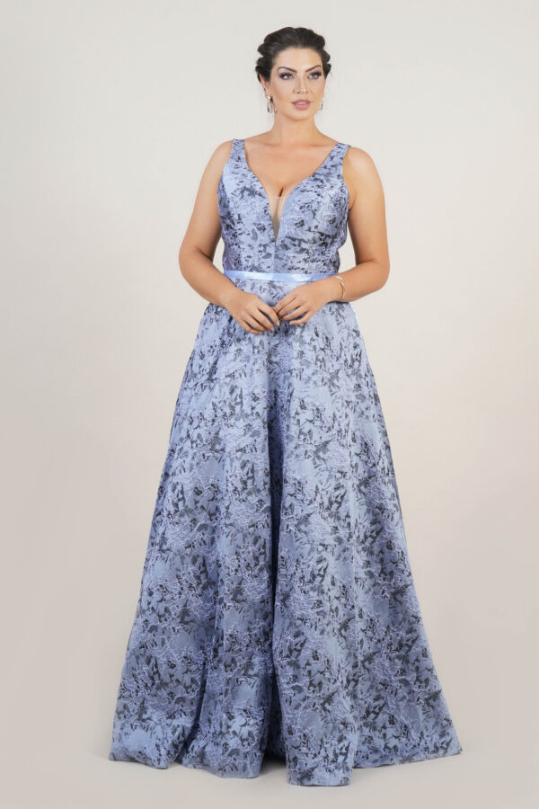 1452 - Vestido Lea importado jacquard regata e saia rodada - 40 42 44 46 - Azul - Image 3