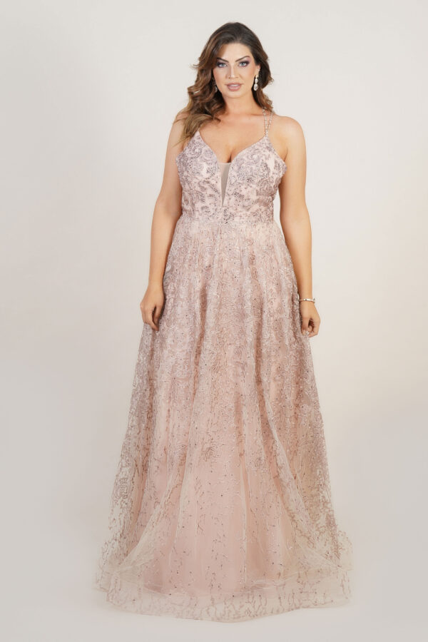 1554 - Vestido Arianna Importado tule bordado e saia levemente rodada - 38 40 42 44 - Rose