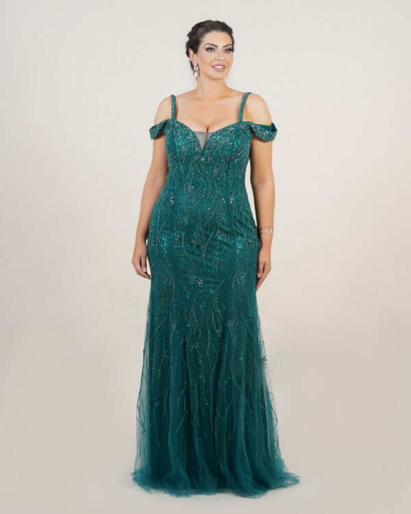 1560 - Vestido Magnolia Importado bordado, ombro a ombro - 38 40 - Verde