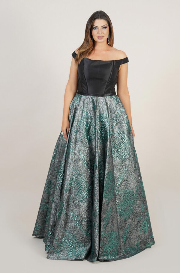 1564 - Vestido Brielle Importado busto liso e saia jacquard - 40 42 44 - Verde Preto