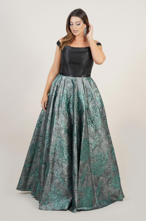 1564 - Vestido Brielle Importado busto liso e saia jacquard - 40 42 44 - Verde Preto - Image 4