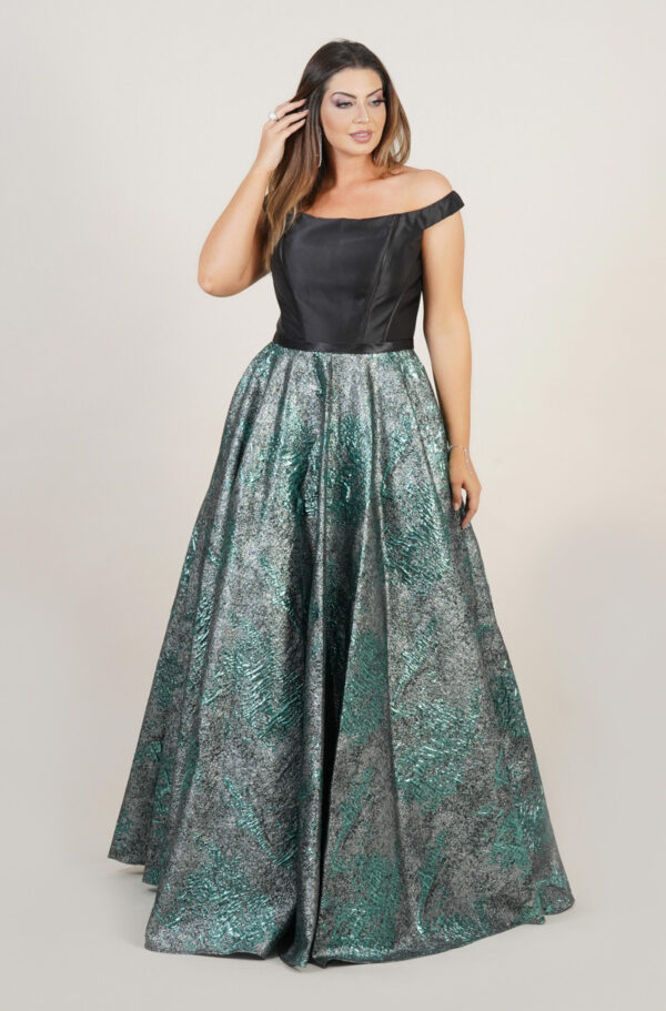 1564 - Vestido Brielle Importado busto liso e saia jacquard - 40 42 44 - Verde Preto - Image 3