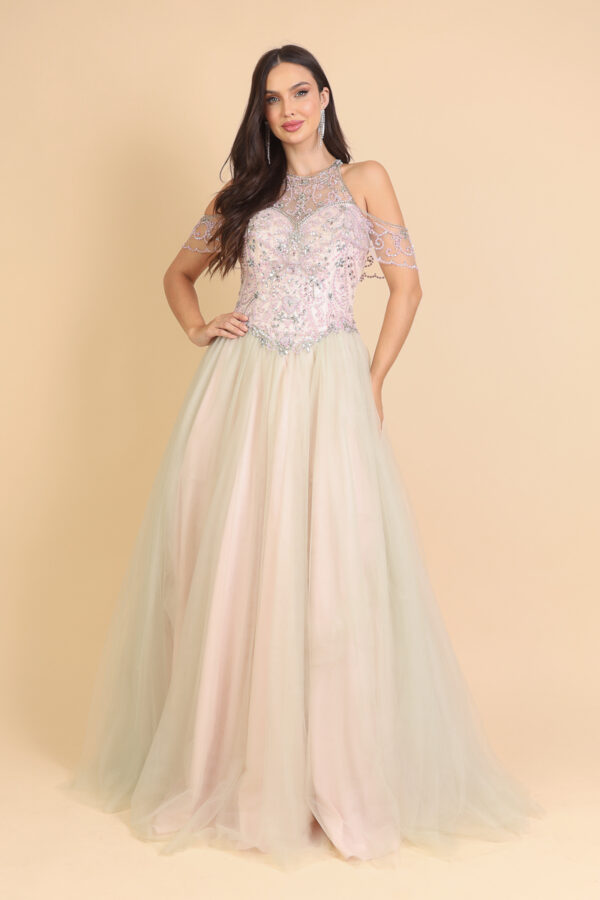 1574 - Vestido Daniella Importado com gola, manga bordada e saia rodada de tule - 40 42 44 46 - Nude - Image 3
