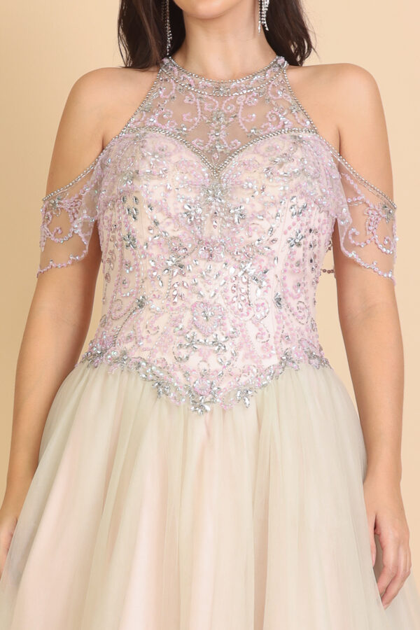1574 - Vestido Daniella Importado com gola, manga bordada e saia rodada de tule - 40 42 44 46 - Nude - Image 2