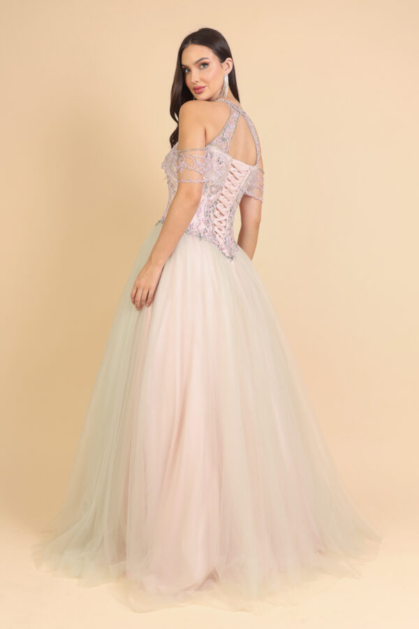 1574 - Vestido Daniella Importado com gola, manga bordada e saia rodada de tule - 40 42 44 46 - Nude - Image 4