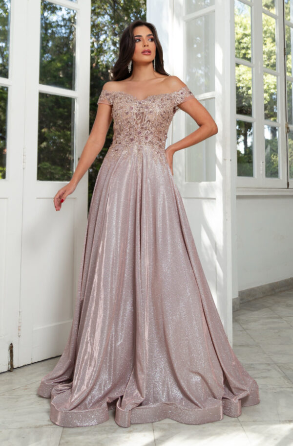1587 - Vestido Gemma Importado ombro a ombro bordado lurex bicici - 40 42 44 46 48 50 - Nude
