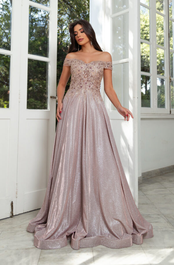 1587 - Vestido Gemma Importado ombro a ombro bordado lurex bicici - 40 42 44 46 48 50 - Nude - Image 3