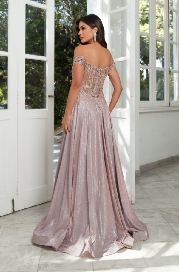 1587 - Vestido Gemma Importado ombro a ombro bordado lurex bicici - 40 42 44 46 48 50 - Nude - Image 5