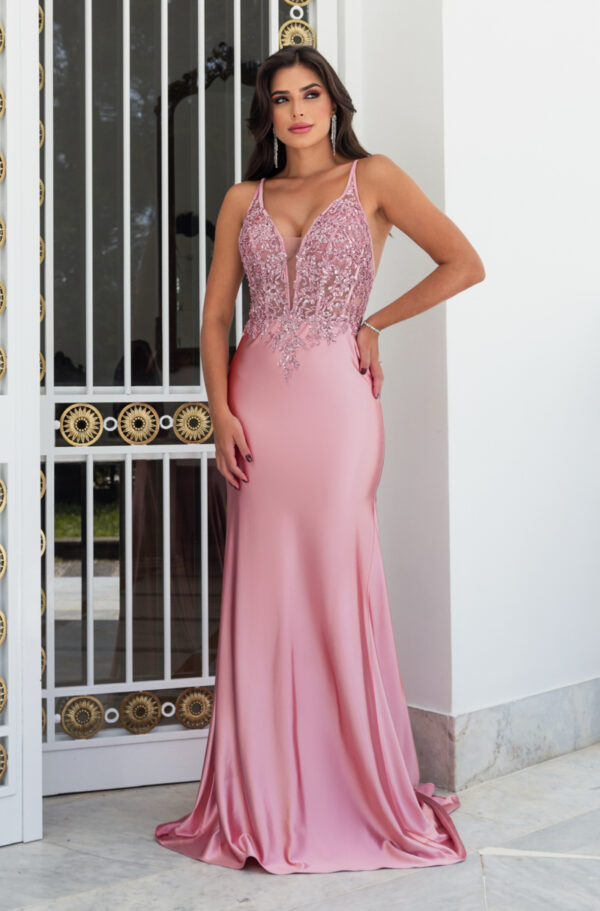 1602 - Vestido Jessica Importado busto paete e saia sereia - 36 38 40 42 - Rosa