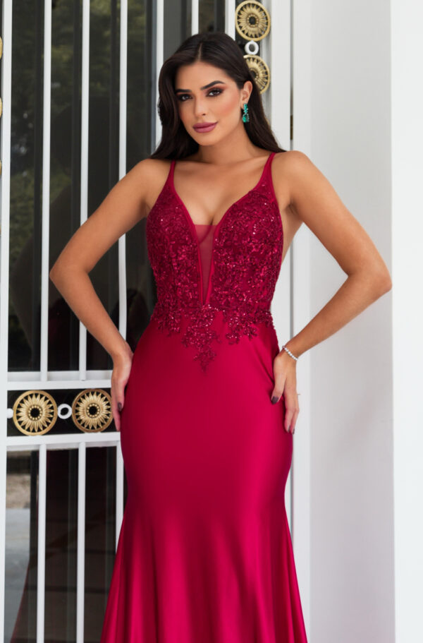 1602 - Vestido Jessica Importado busto paete e saia sereia - 36 38 40 42 - Vermelho - Image 4