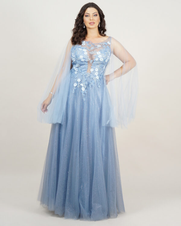 1621 - Vestido Veronica Importado busto renda trabalhada e capa de tule - 38 40 42 44 46 - Azul - Image 6