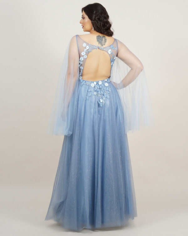 1621 - Vestido Veronica Importado busto renda trabalhada e capa de tule - 38 40 42 44 46 - Azul - Image 9