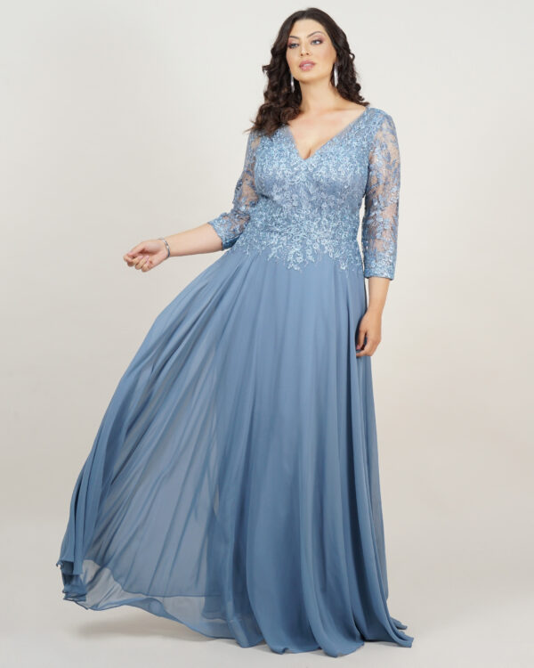 1632 - Vestido Sabrina Importado tule trabalhado manga 3/4 e saia rodada - 46 48 50 52 - Azul - Image 3