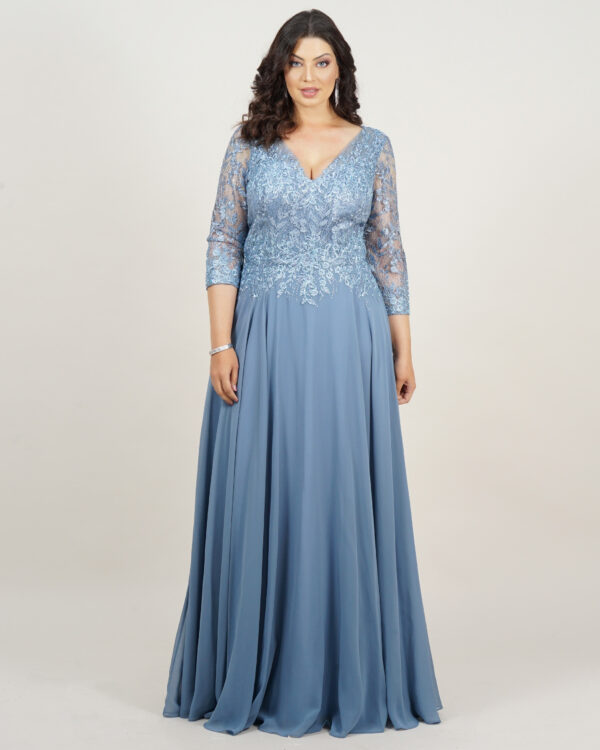 1632 - Vestido Sabrina Importado tule trabalhado manga 3/4 e saia rodada - 46 48 50 52 - Azul