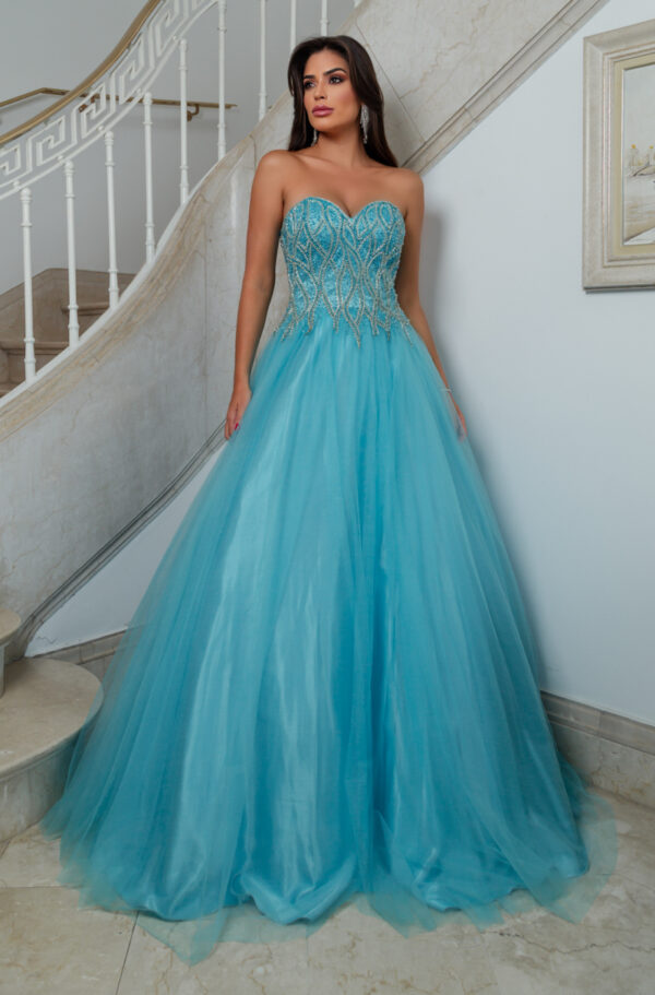 1813 - Vestido Hope Importado, busto bordado e saia de tule rodada - 38 40 42 44 - Azul Céu - Image 3