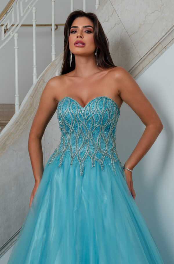 1813 - Vestido Hope Importado, busto bordado e saia de tule rodada - 38 40 42 44 - Azul Céu - Image 4
