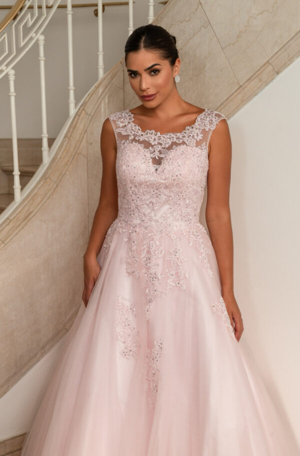1814 - Vestido Blake Importado com renda aplicada e saia rodada de tule - 38 40 42 44 - Rose - Image 2