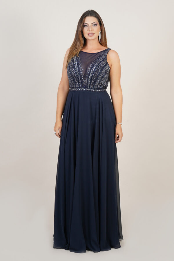 1822 - Vestido Giselle Importado busto bordado e saia rodada - 42 44 46 - Marinho