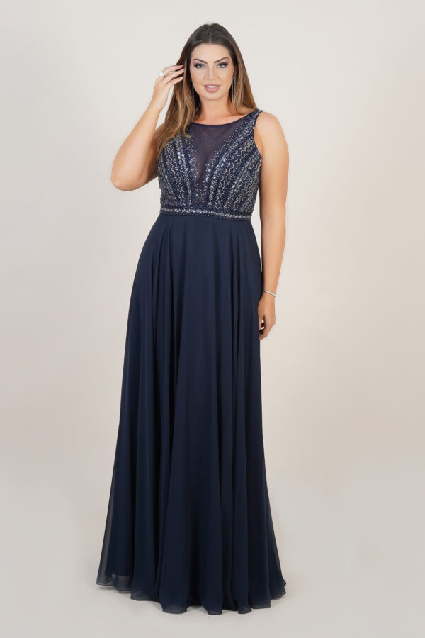 1822 - Vestido Giselle Importado busto bordado e saia rodada - 42 44 46 - Marinho - Image 4