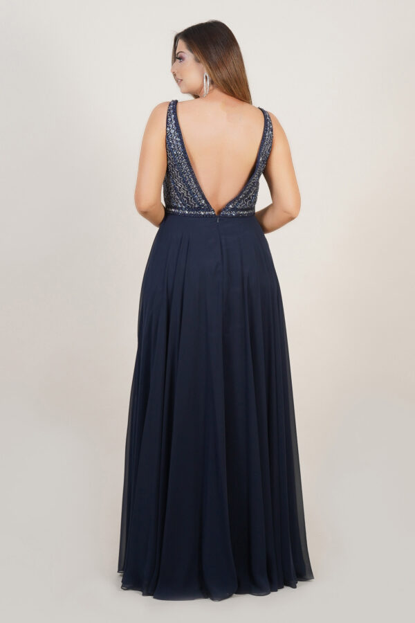 1822 - Vestido Giselle Importado busto bordado e saia rodada - 42 44 46 - Marinho - Image 5