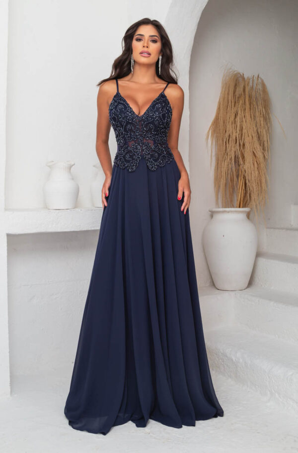 5639 - Vestido Reyna Bordado com alça e saia rodada chiffon - 38 40 42 - Marinho - Image 3