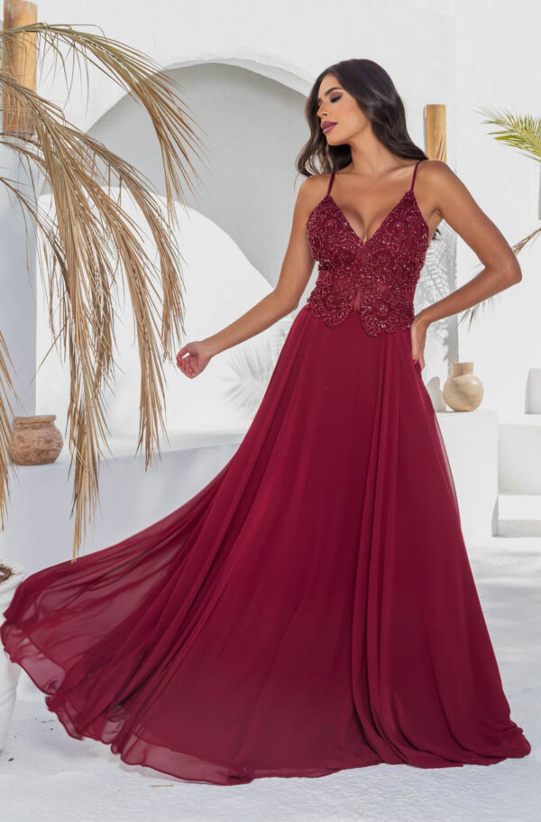 5639 - Vestido Reyna Bordado com alça e saia rodada chiffon - 38 40 42 - Marsala - Image 3