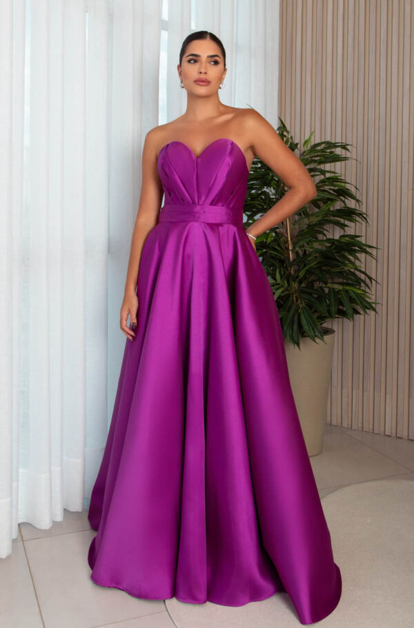5772 - Vestido Linas Zibeline tqc busto prega, pala dupla e saia rodada - 38 40 42 - Fuchsia - Image 3