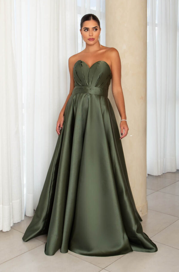 5772 - Vestido Linas Zibeline tqc busto prega, pala dupla e saia rodada - 38 40 42 - Oliva
