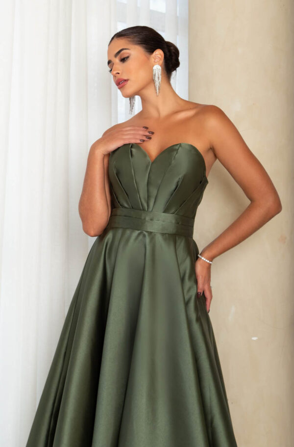 5772 - Vestido Linas Zibeline tqc busto prega, pala dupla e saia rodada - 38 40 42 - Oliva - Image 4