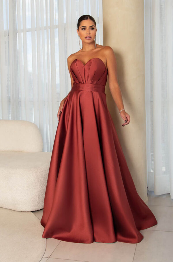 5772 - Vestido Linas Zibeline tqc busto prega, pala dupla e saia rodada - 38 40 42 - Terracota - Image 3
