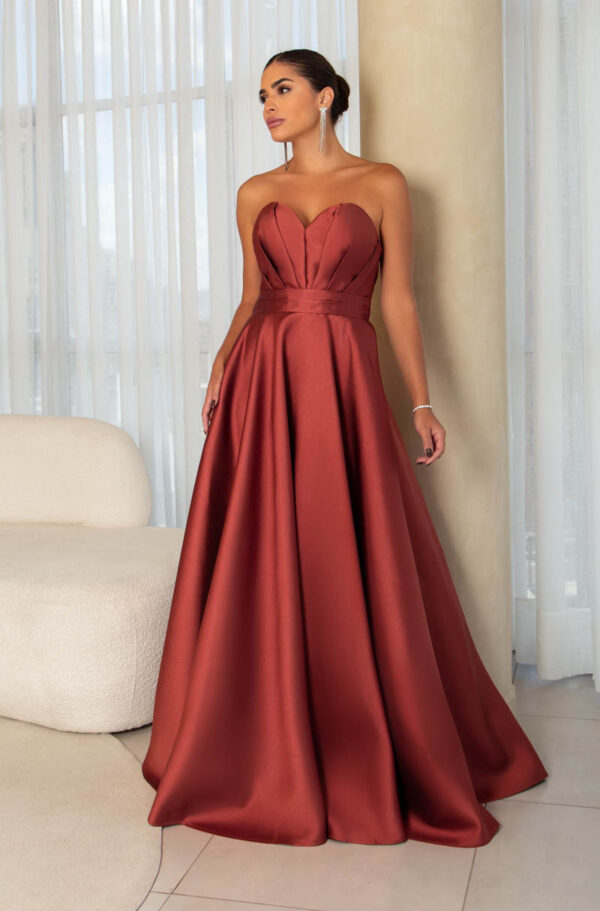 5772 - Vestido Linas Zibeline tqc busto prega, pala dupla e saia rodada - 38 40 42 - Terracota