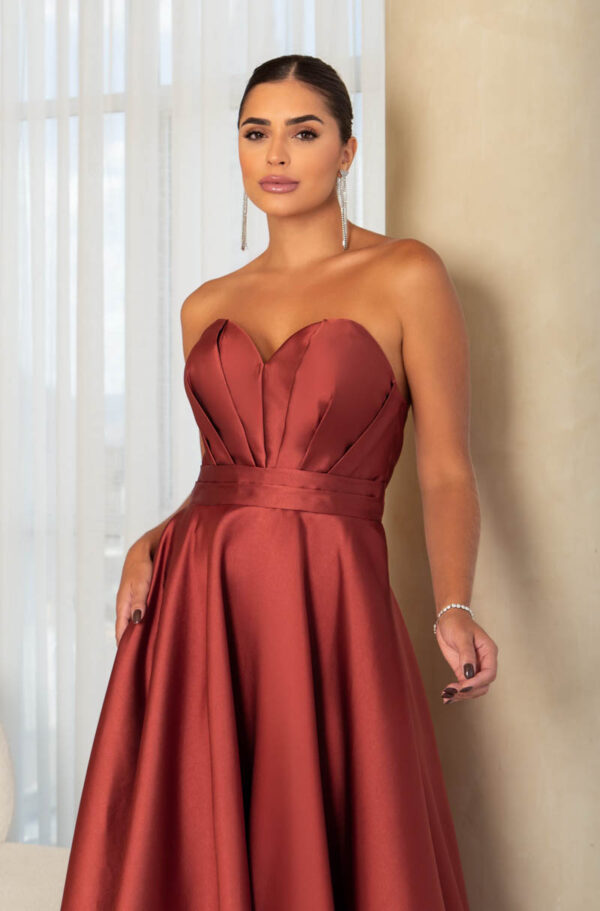5772 - Vestido Linas Zibeline tqc busto prega, pala dupla e saia rodada - 38 40 42 - Terracota - Image 2