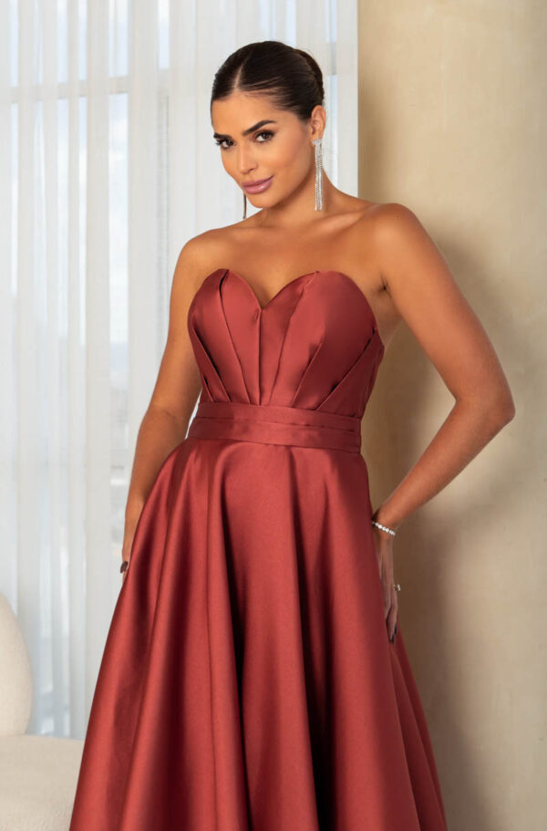 5772 - Vestido Linas Zibeline tqc busto prega, pala dupla e saia rodada - 38 40 42 - Terracota - Image 4