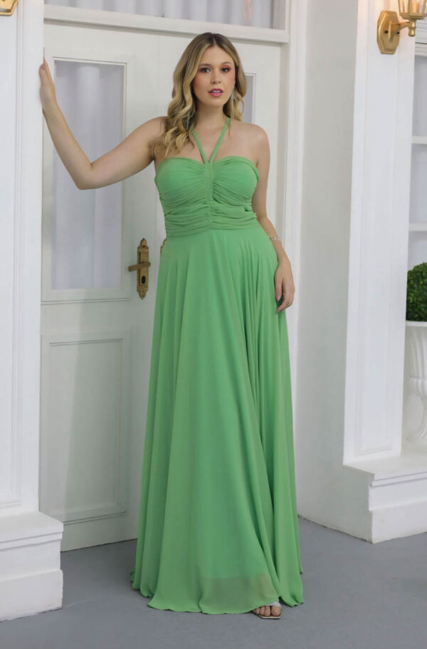 6133 - Vestido Remi Chiffon busto franzido e saia rodada - 44 46 48 - Verde - Image 3