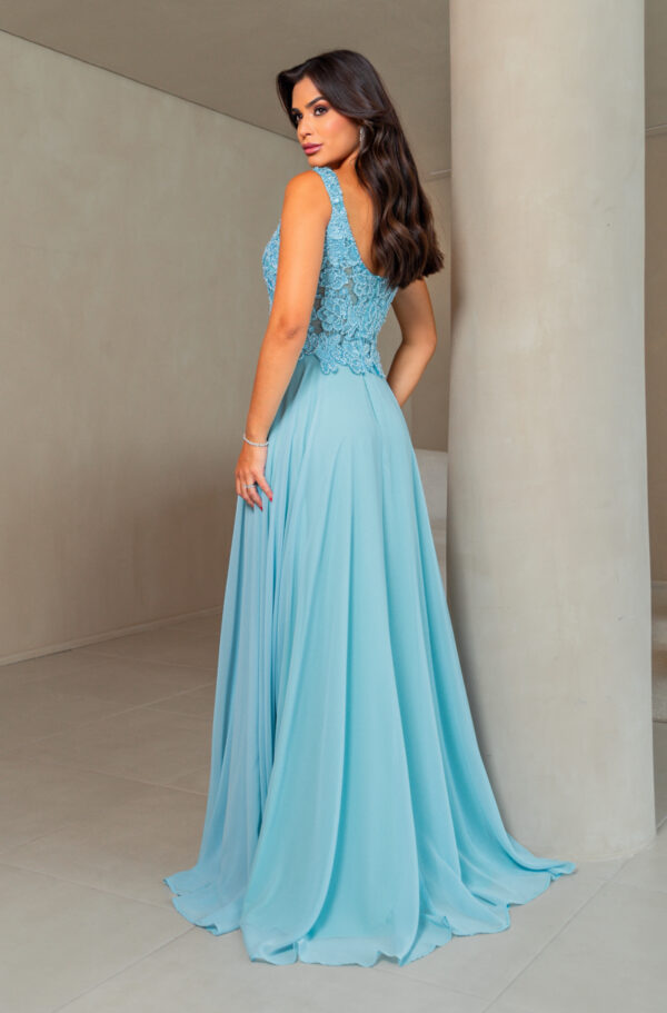 5688 - Vestido Veda busto renda bordada e saia de chiffon rodada - 38 40 - Azul Céu - Image 5