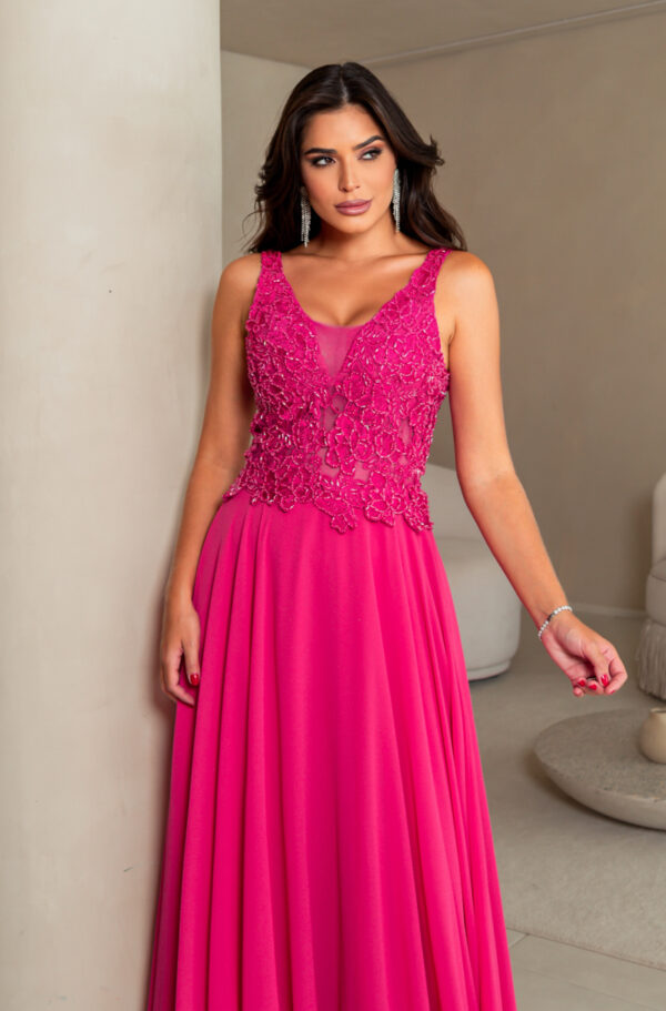5688 - Vestido Veda busto renda bordada e saia de chiffon rodada - 38 40 - Pink - Image 2
