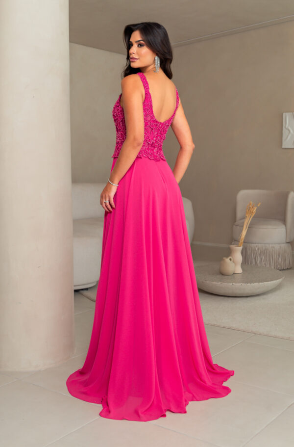 5688 - Vestido Veda busto renda bordada e saia de chiffon rodada - 38 40 - Pink - Image 5