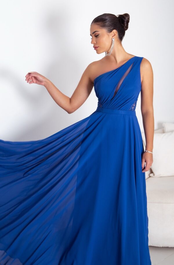 5705 - Vestido Camilla Chiffon um ombro franzido e aplicação bordada na lateral - 38 40 42 - Royal - Image 4