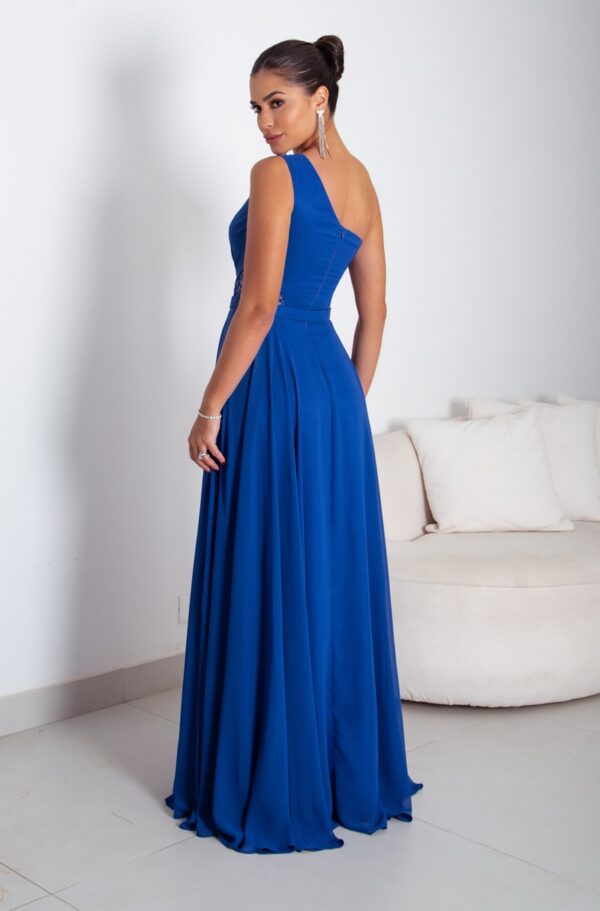 5705 - Vestido Camilla Chiffon um ombro franzido e aplicação bordada na lateral - 38 40 42 - Royal - Image 5