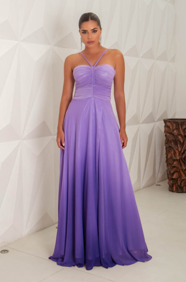 5771 - Vestido Miranda Chiffon busto franzido e saia fenda degrade - 38 40 42 - Lavanda - Image 3