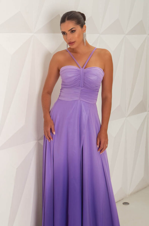 5771 - Vestido Miranda Chiffon busto franzido e saia fenda degrade - 38 40 42 - Lavanda - Image 2