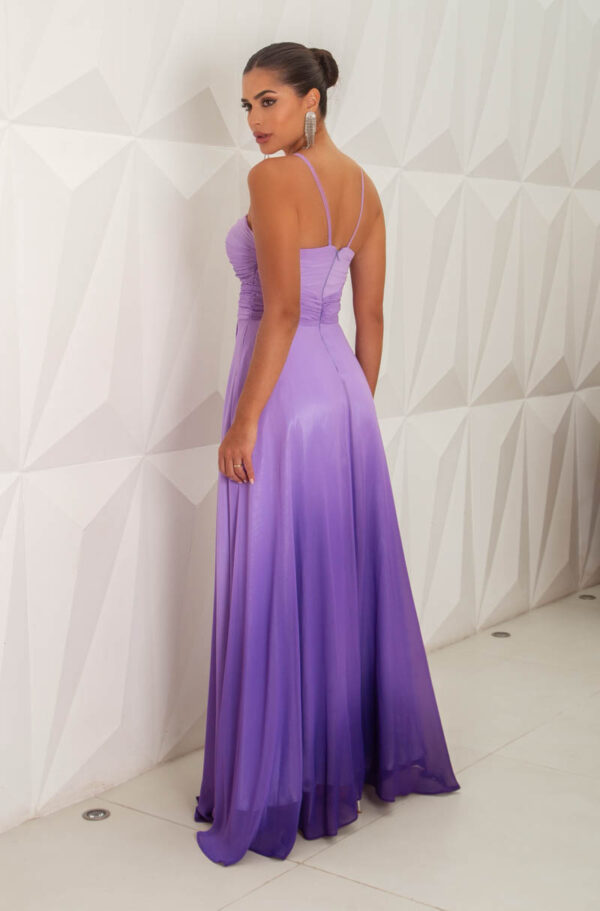 5771 - Vestido Miranda Chiffon busto franzido e saia fenda degrade - 38 40 42 - Lavanda - Image 5