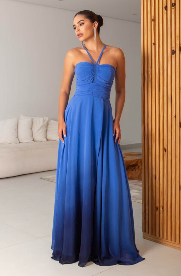 5771 - Vestido Miranda Chiffon busto franzido e saia fenda degrade - 38 40 42 - Royal