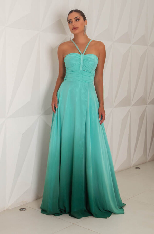 5771 - Vestido Miranda Chiffon busto franzido e saia fenda degrade - 38 40 42 - Tiffany - Image 3